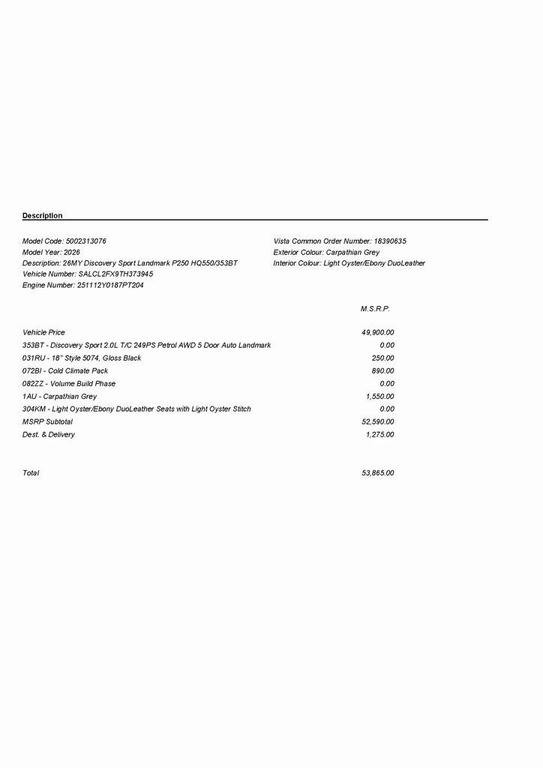 new 2026 Land Rover Discovery Sport car, priced at $53,865