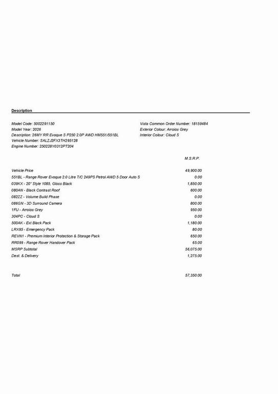 used 2026 Land Rover Range Rover Evoque car, priced at $46,000