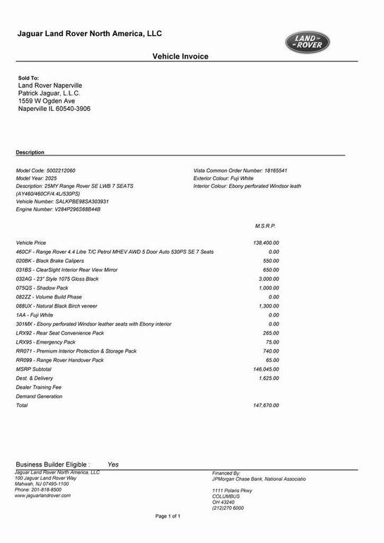 new 2025 Land Rover Range Rover car, priced at $147,670