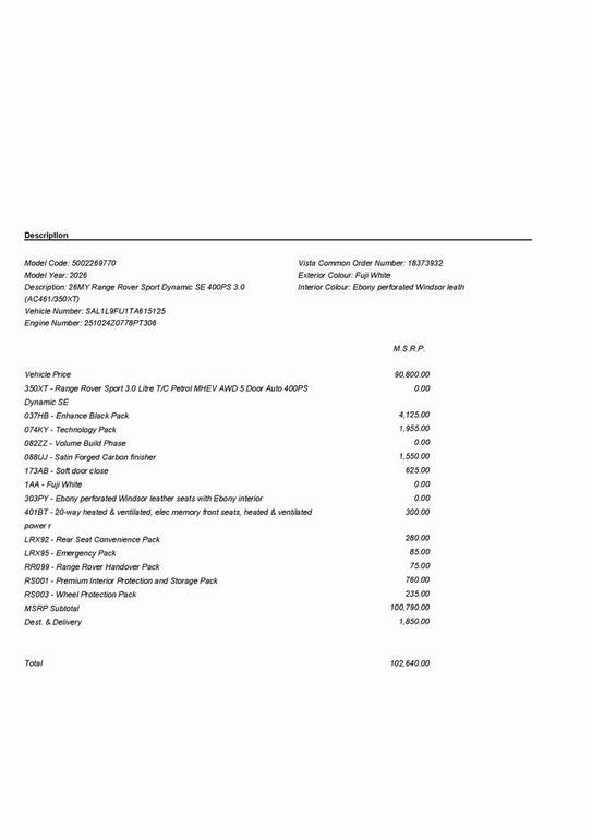 new 2026 Land Rover Range Rover Sport car, priced at $102,640