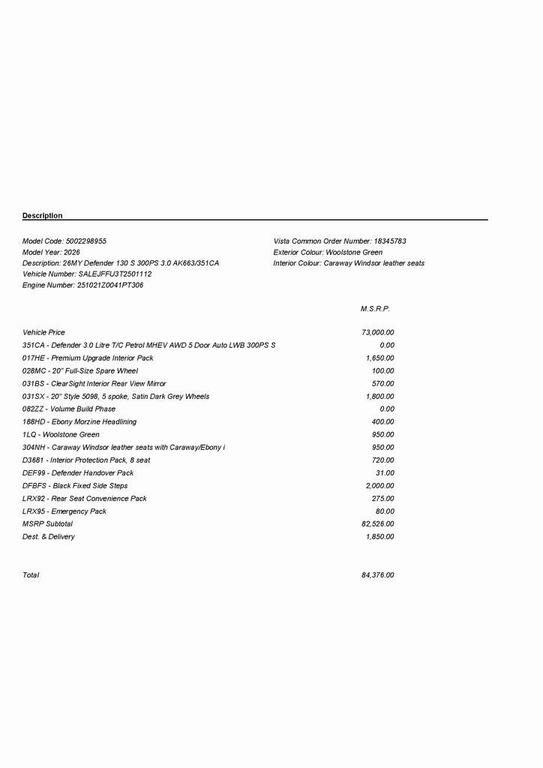 new 2026 Land Rover Defender car, priced at $84,376