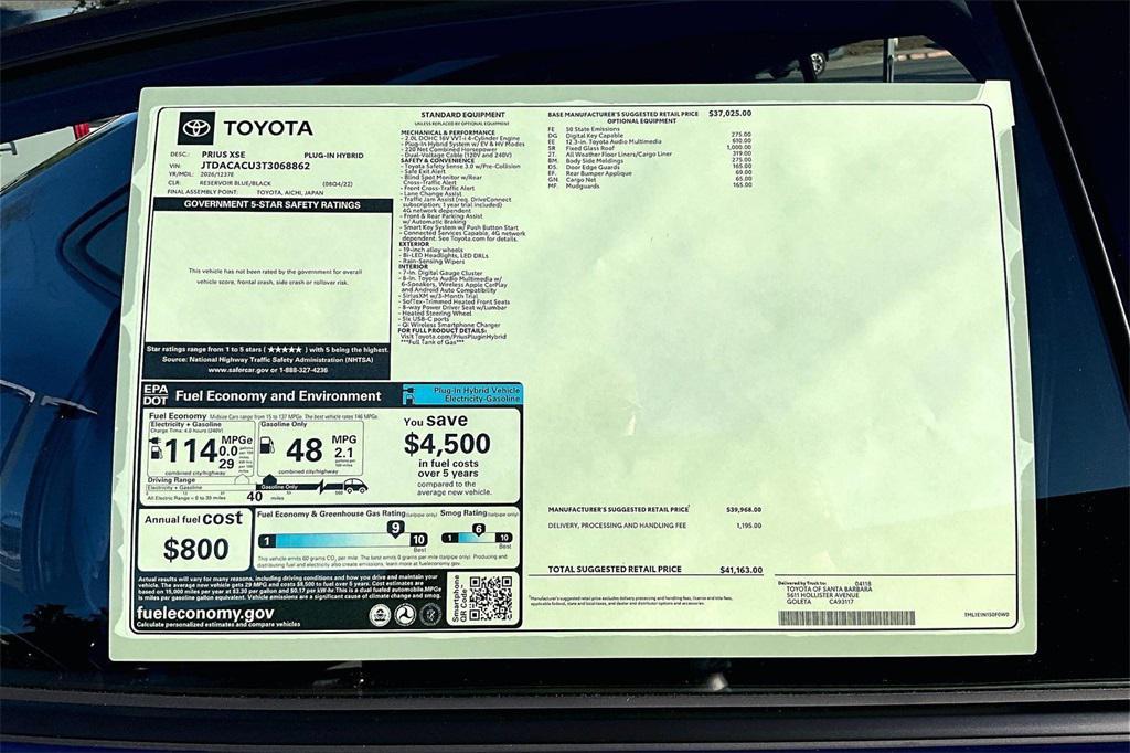 new 2026 Toyota Prius Plug-In Hybrid car, priced at $41,163