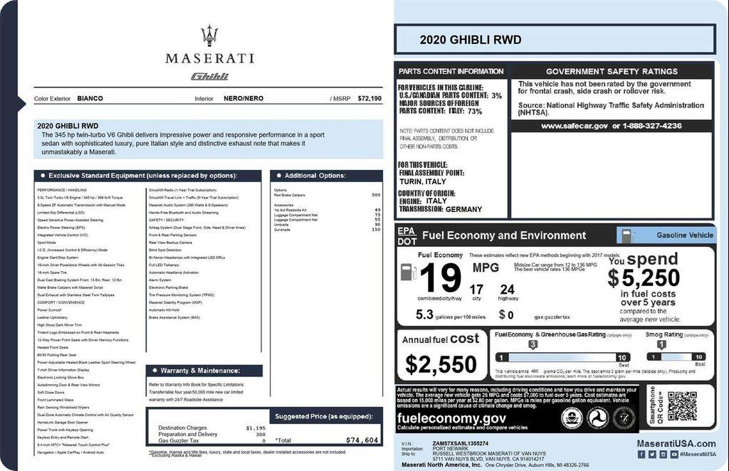 used 2020 Maserati Ghibli car, priced at $22,987