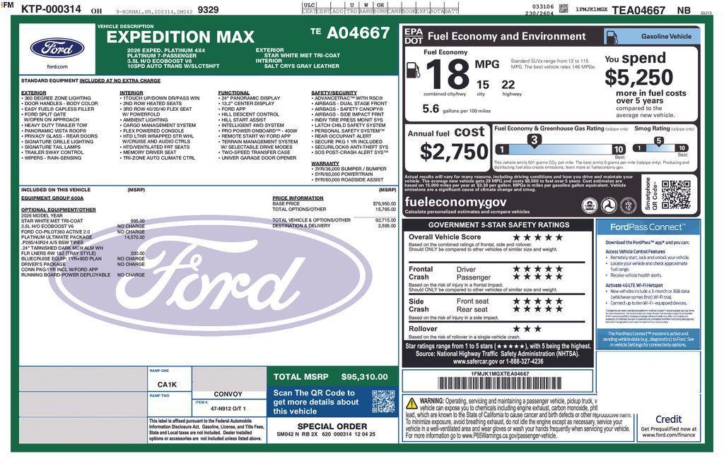 new 2026 Ford Expedition Max car, priced at $95,310