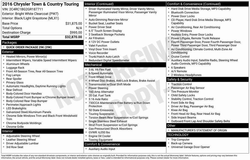 used 2016 Chrysler Town & Country car, priced at $13,778