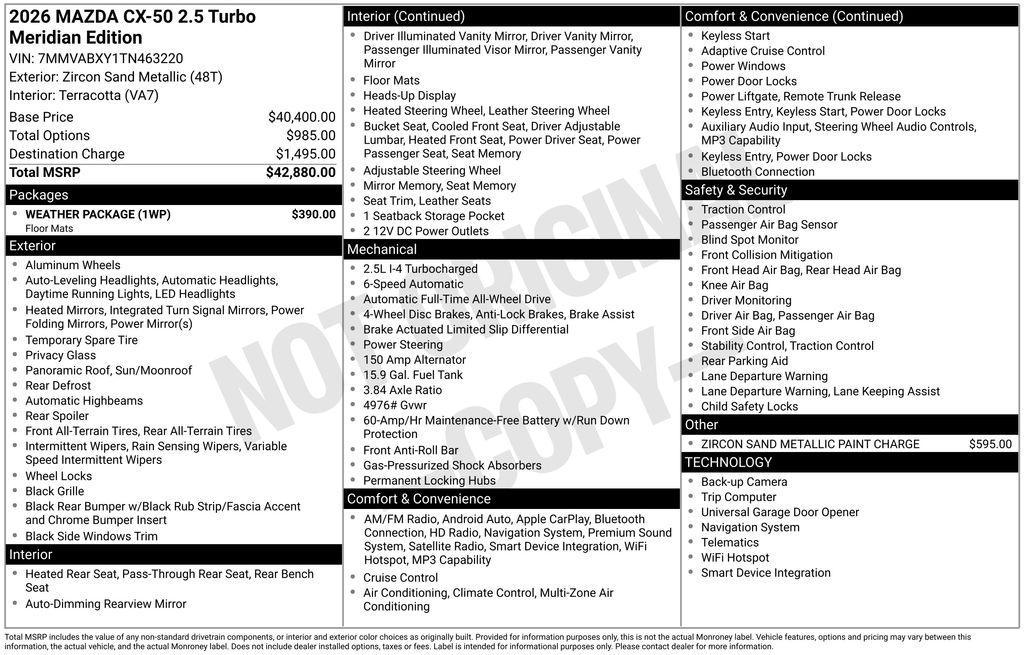 new 2026 Mazda CX-50 car, priced at $42,077