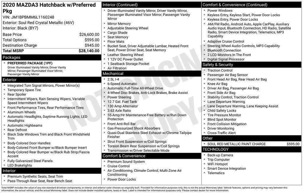 used 2020 Mazda Mazda3 car, priced at $18,554