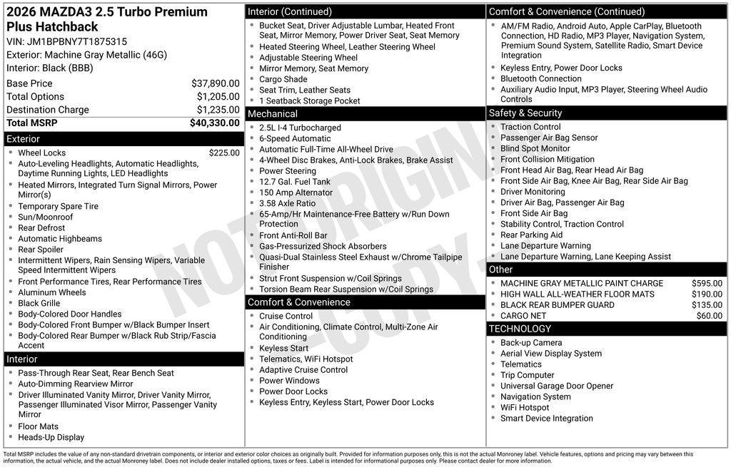 new 2026 Mazda Mazda3 car, priced at $37,487