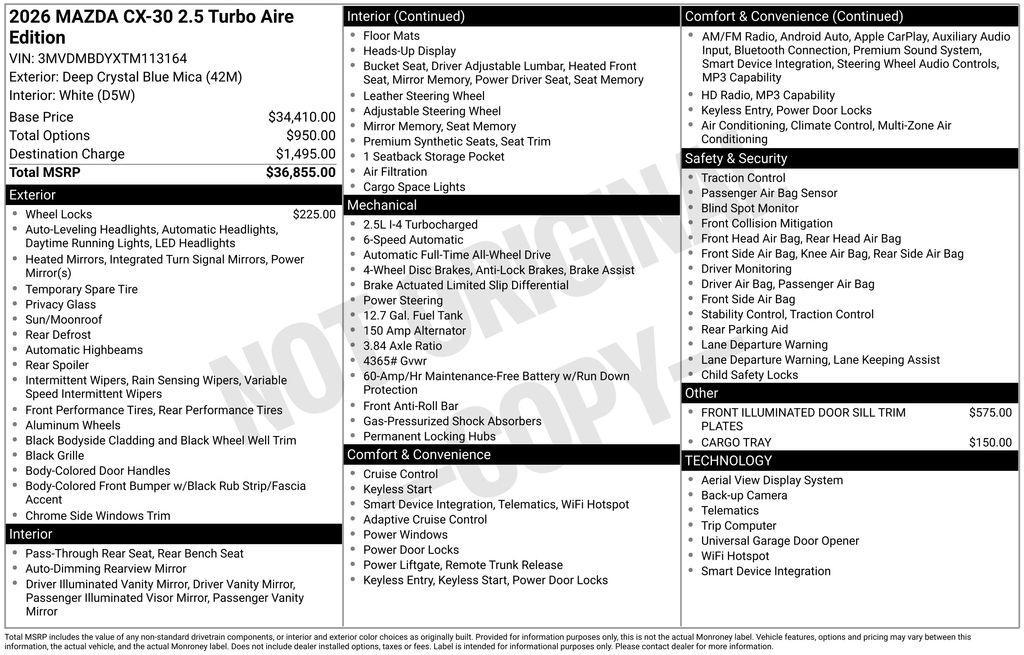 new 2026 Mazda CX-30 car, priced at $34,952