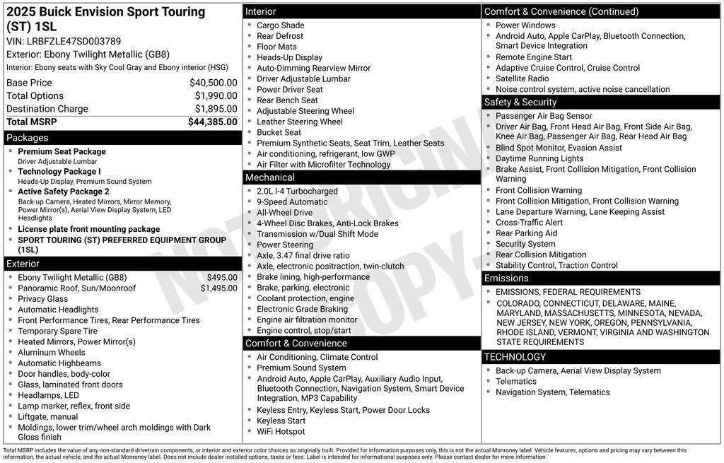 new 2025 Buick Envision car, priced at $37,127