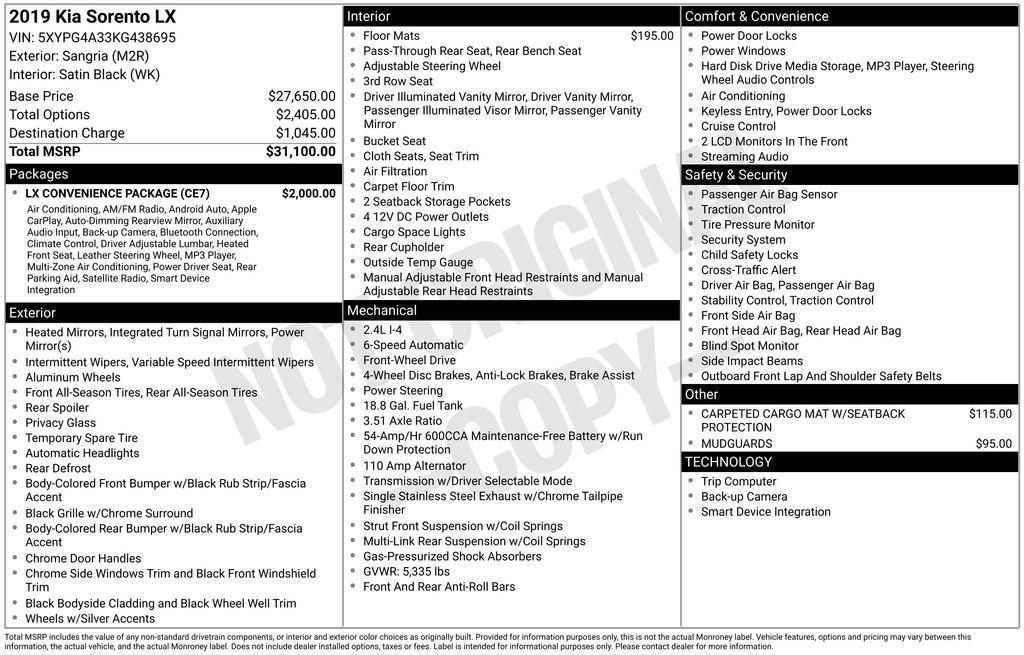 used 2019 Kia Sorento car, priced at $11,995