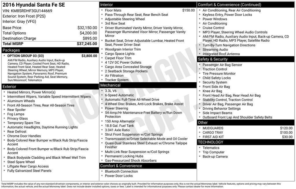 used 2016 Hyundai Santa Fe car, priced at $8,295