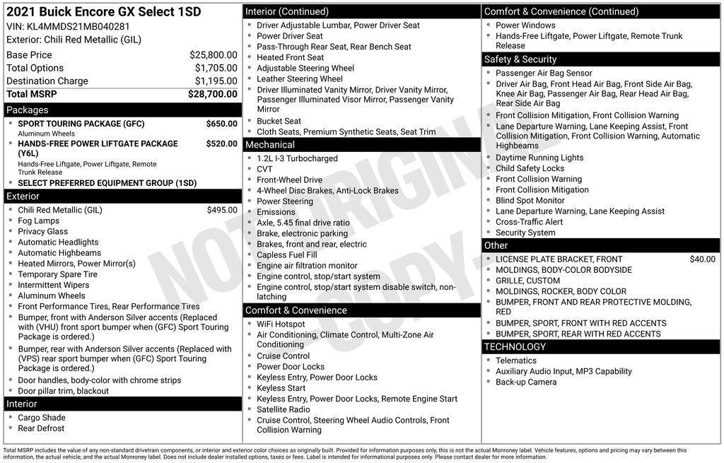 used 2021 Buick Encore GX car, priced at $18,995