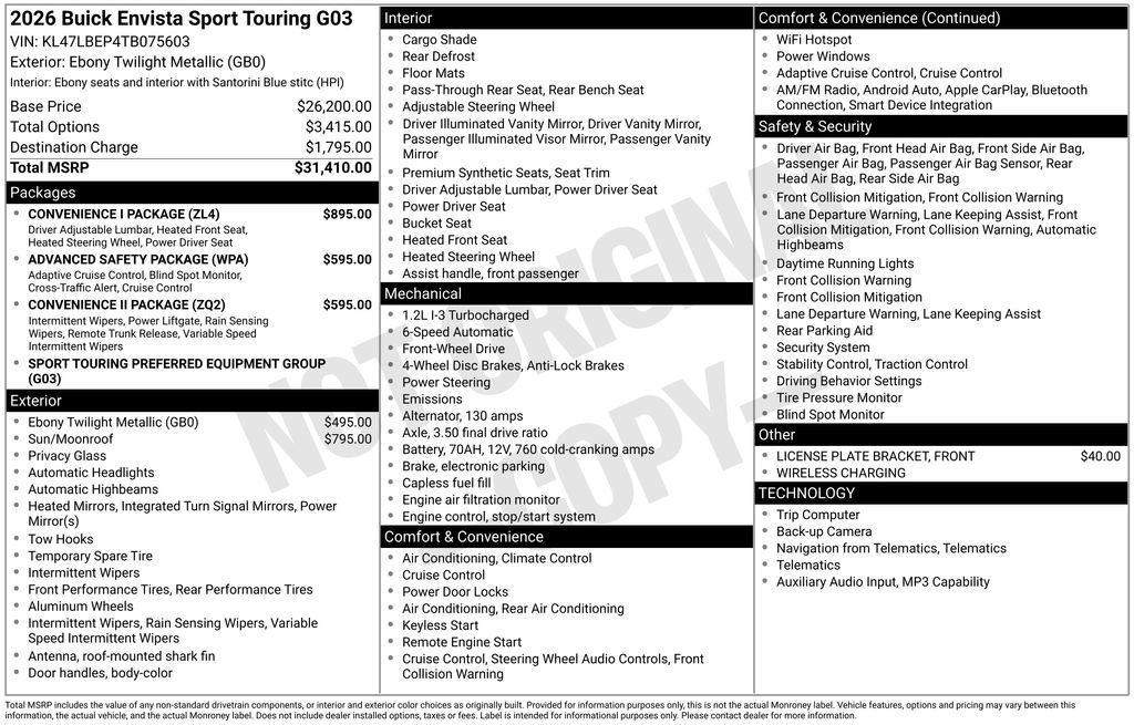 new 2026 Buick Envista car, priced at $29,631