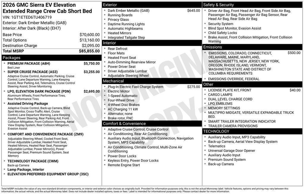 new 2026 GMC Sierra EV car, priced at $78,899