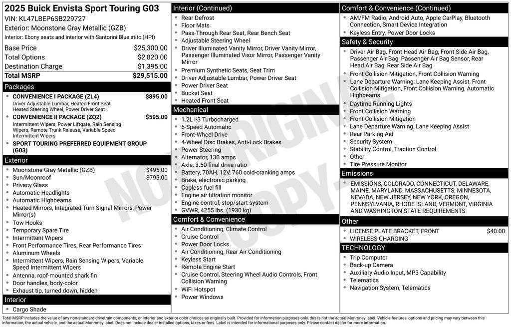 new 2025 Buick Envista car, priced at $28,318