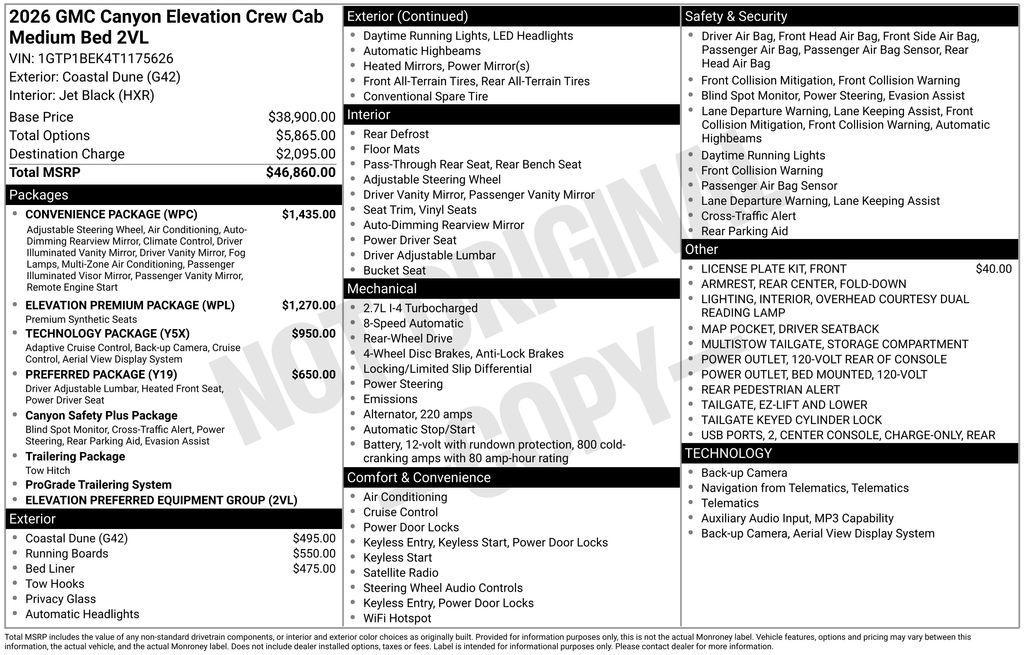 new 2026 GMC Canyon car, priced at $45,417