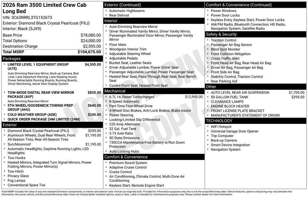 new 2026 Ram 3500 car, priced at $88,397
