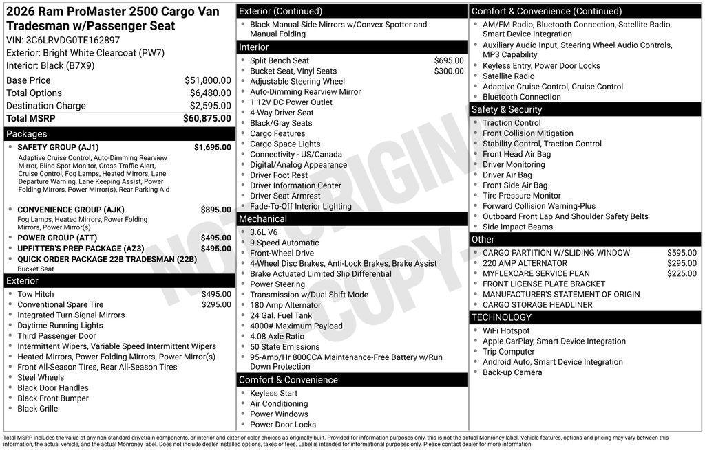 new 2026 Ram ProMaster 2500 car, priced at $58,264