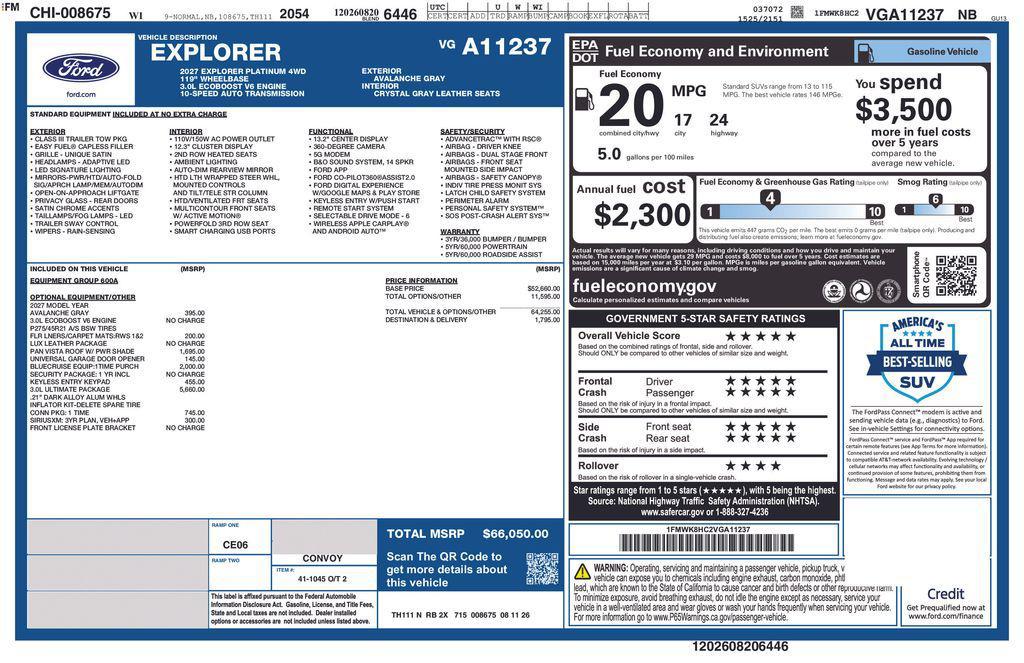 new 2027 Ford Explorer car, priced at $63,729