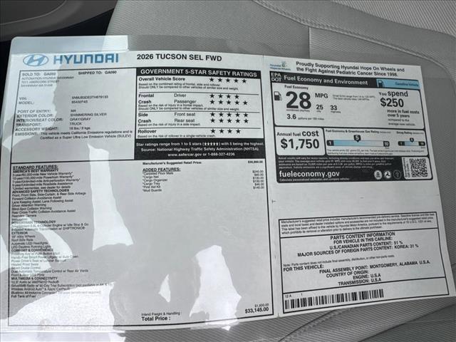 new 2026 Hyundai Tucson car, priced at $33,373