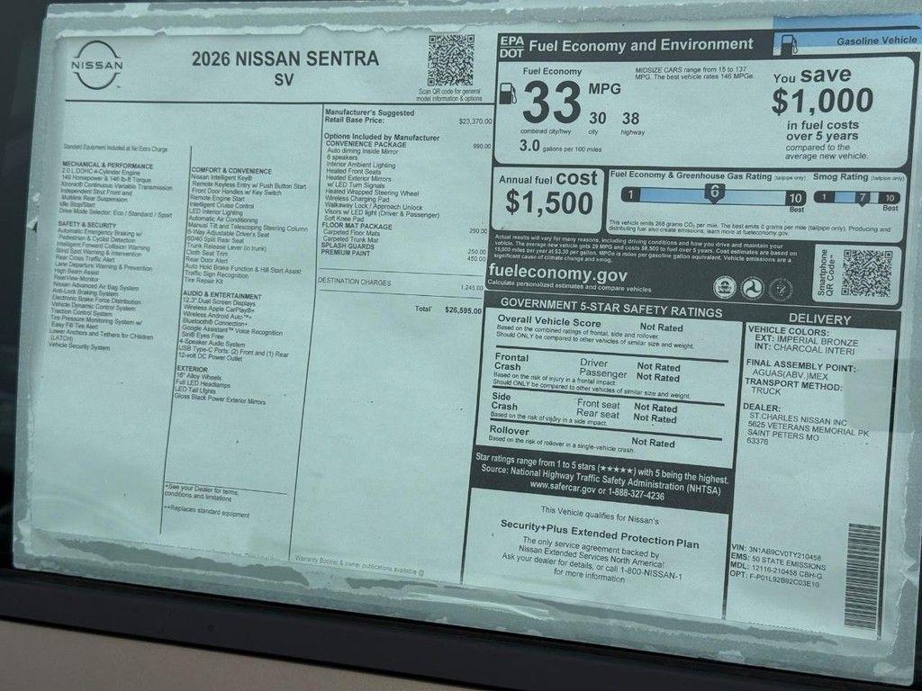 new 2026 Nissan Sentra car, priced at $24,267
