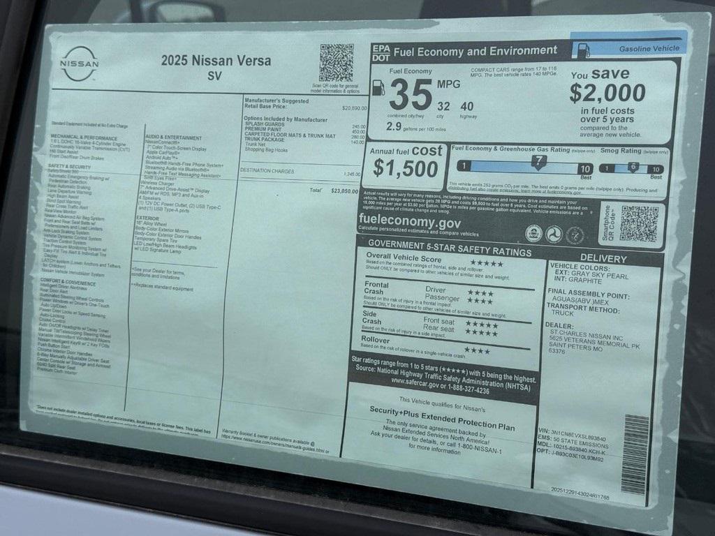 new 2025 Nissan Versa car, priced at $20,050