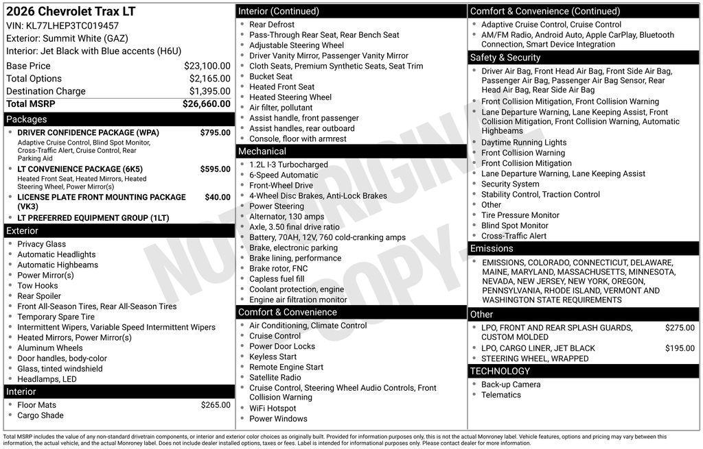 new 2026 Chevrolet Trax car, priced at $26,270