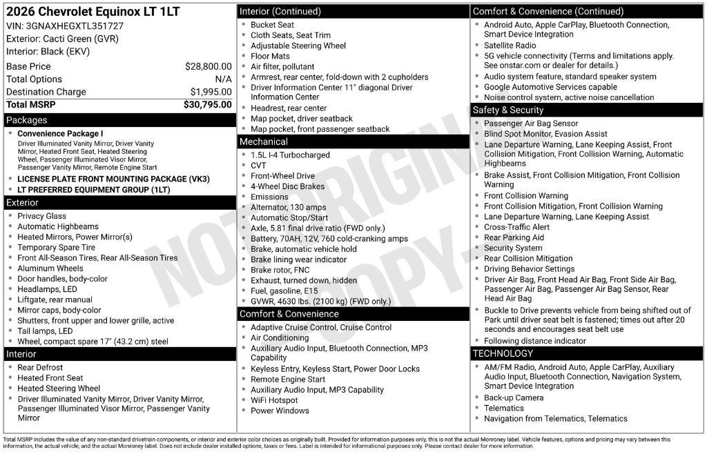 new 2026 Chevrolet Equinox car, priced at $30,738