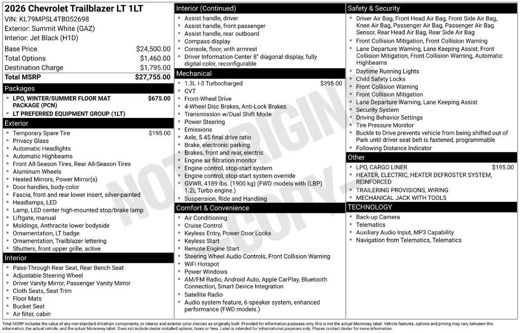 new 2026 Chevrolet TrailBlazer car, priced at $27,155