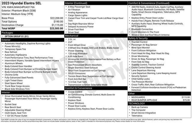 used 2023 Hyundai Elantra car, priced at $22,495