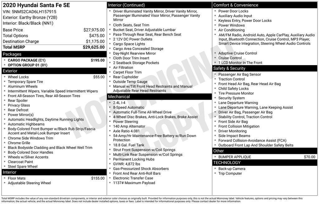 used 2020 Hyundai Santa Fe car, priced at $15,259