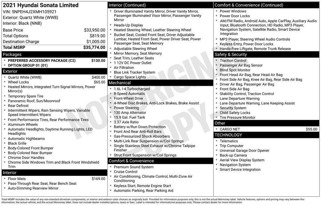 used 2021 Hyundai Sonata car, priced at $19,150
