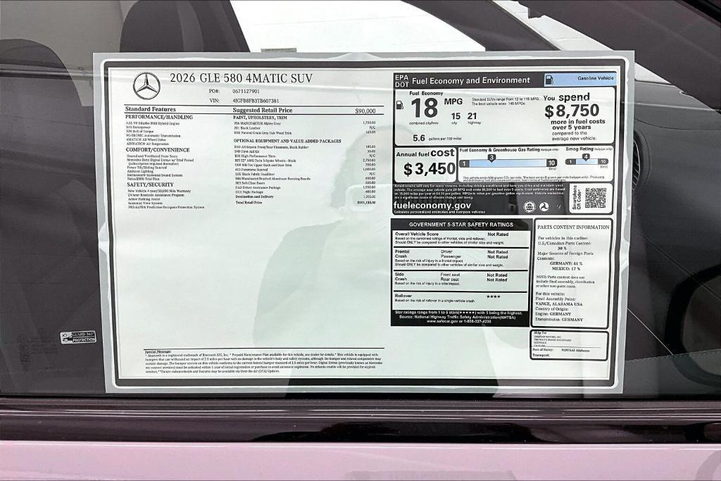 new 2026 Mercedes-Benz GLE 580 car, priced at $101,130