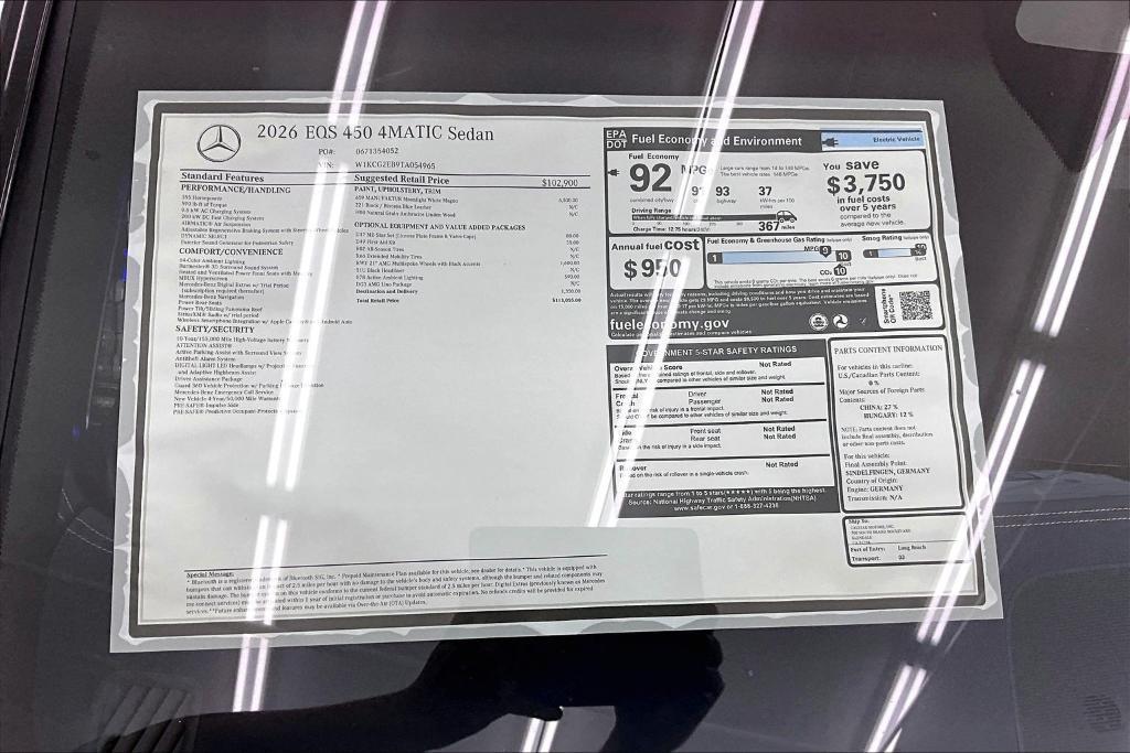 new 2026 Mercedes-Benz EQS 450 car, priced at $113,055