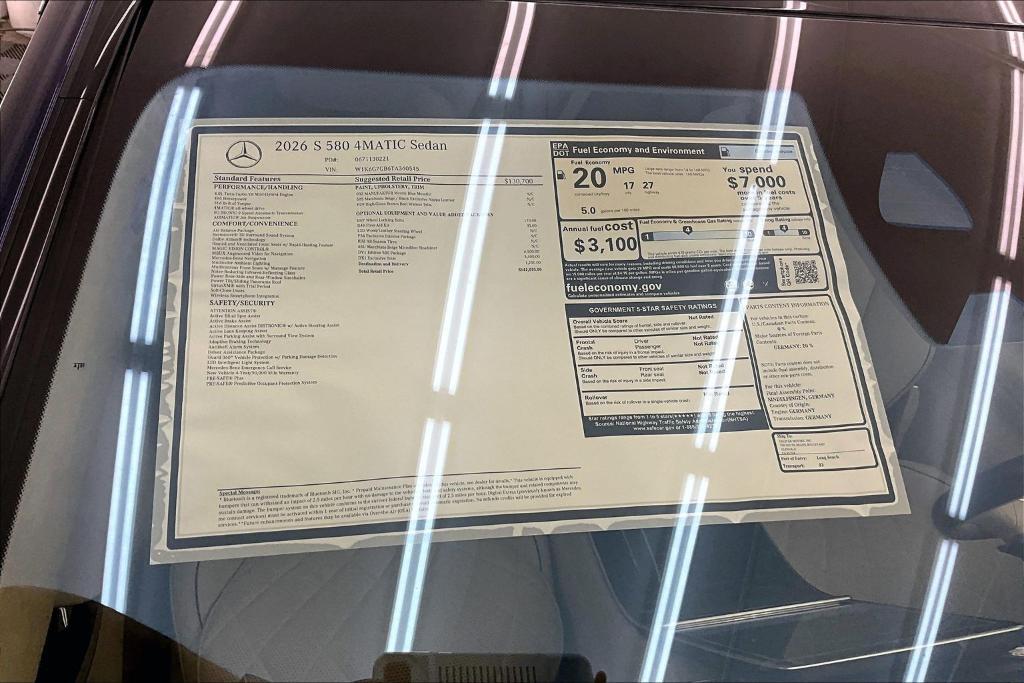 new 2026 Mercedes-Benz S-Class car, priced at $142,055