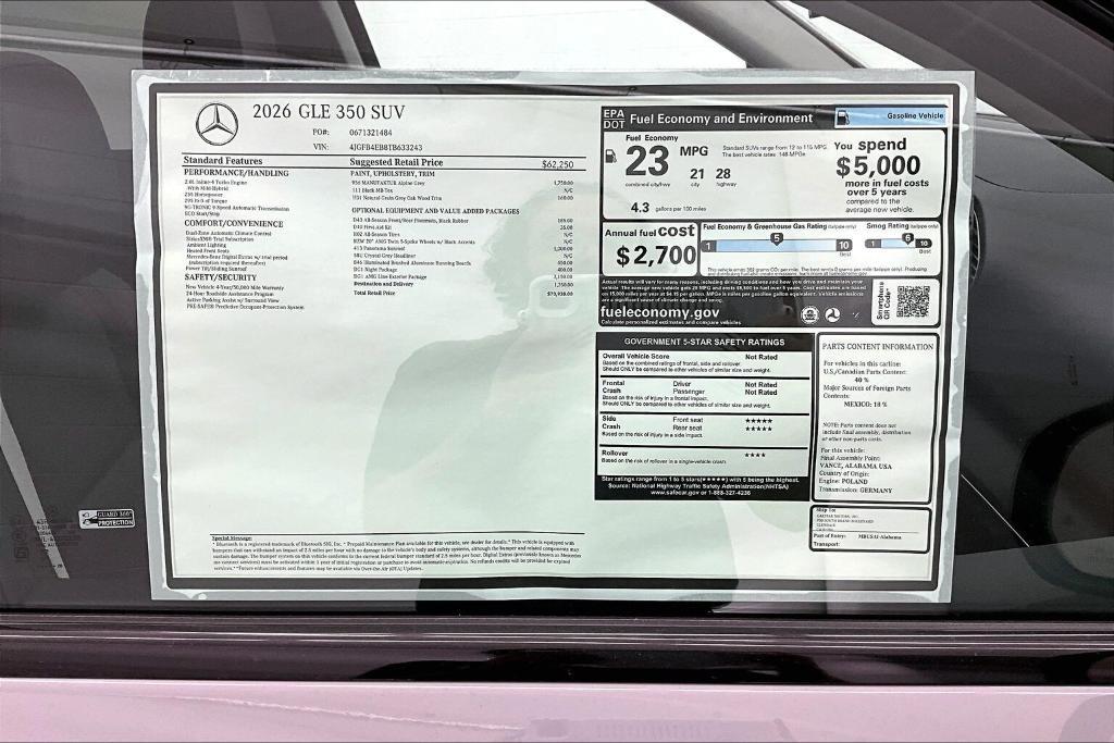new 2026 Mercedes-Benz GLE 350 car, priced at $70,930