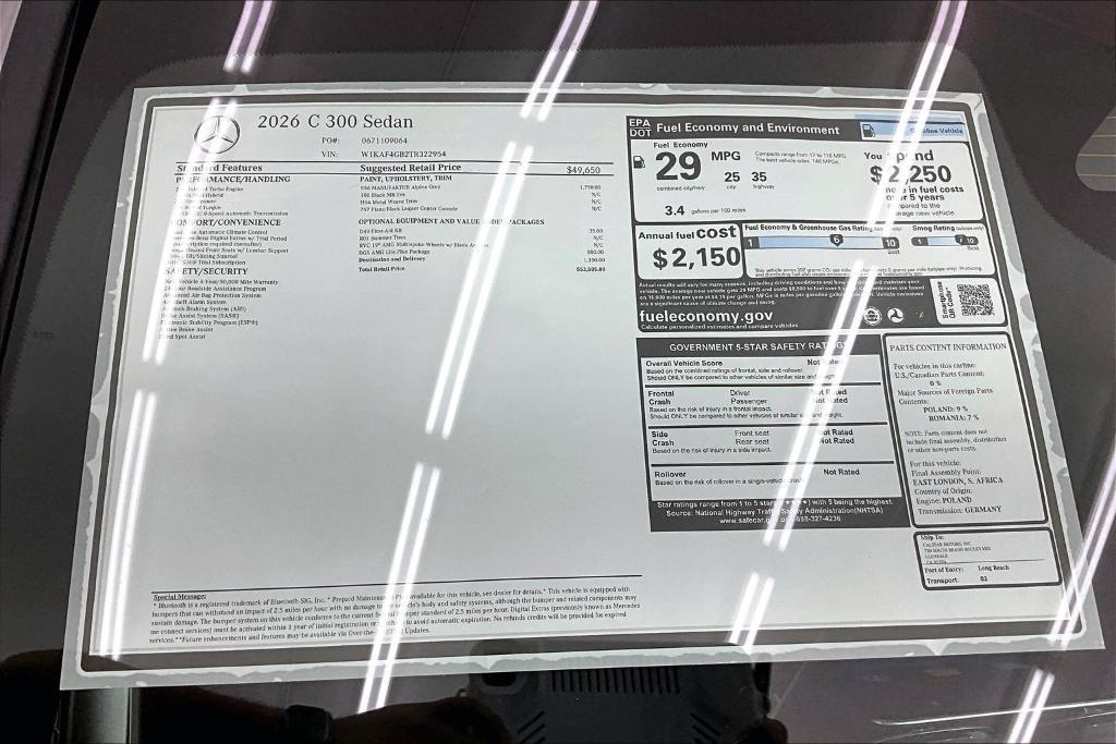 new 2026 Mercedes-Benz C-Class car, priced at $53,585