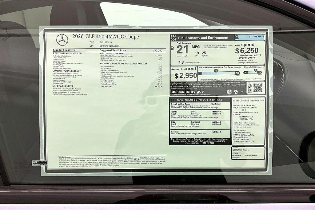 new 2026 Mercedes-Benz GLE 450 car, priced at $91,855