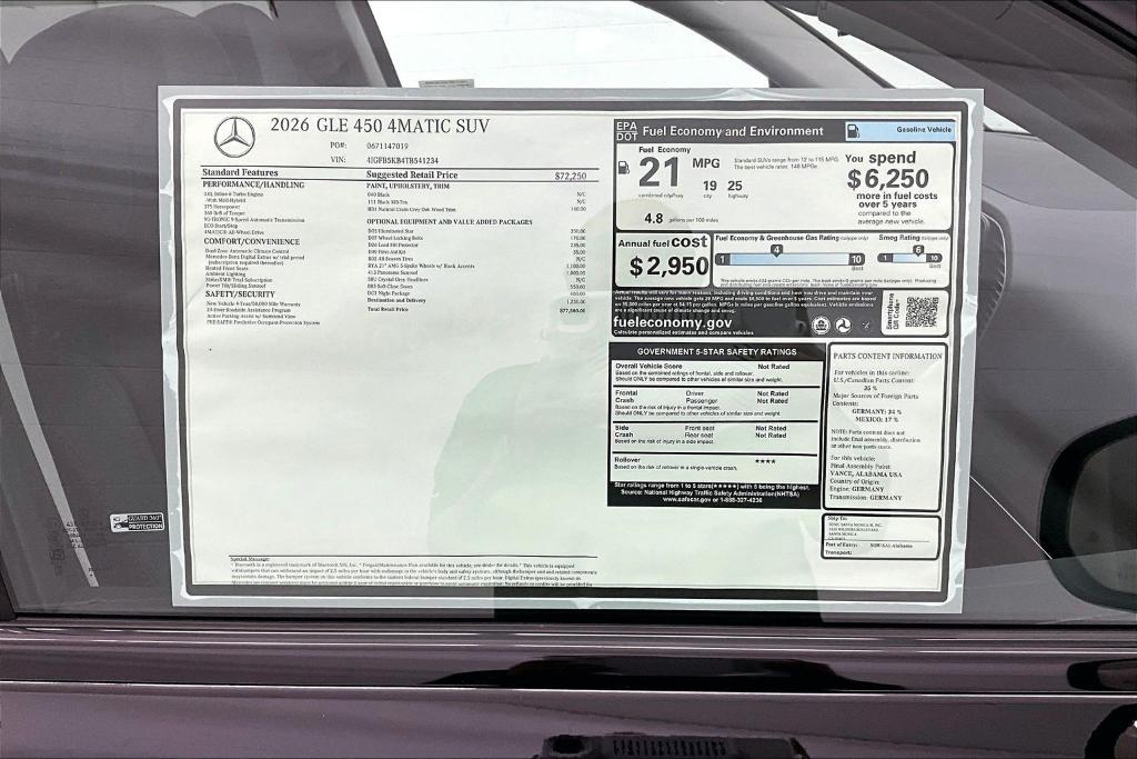 new 2026 Mercedes-Benz GLE 450 car, priced at $77,500