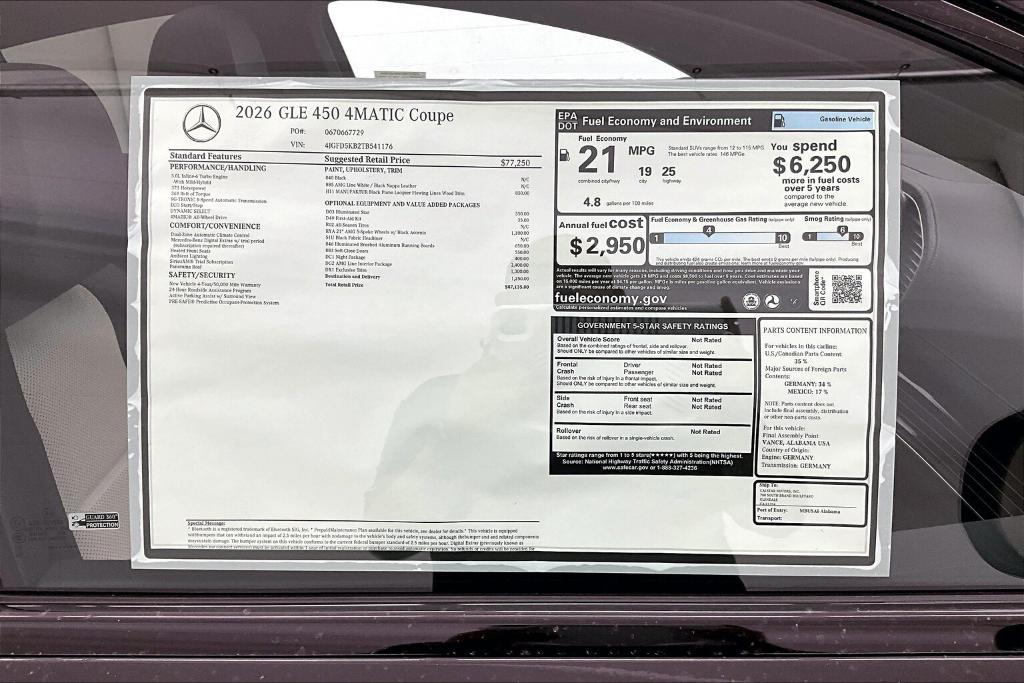 new 2026 Mercedes-Benz GLE 450 car, priced at $87,135