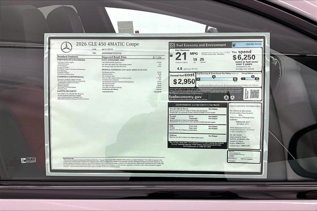 new 2026 Mercedes-Benz GLE 450 car, priced at $86,895