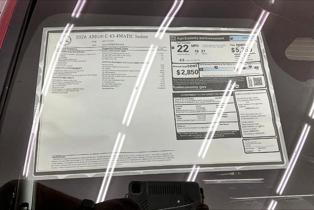 new 2026 Mercedes-Benz AMG C 43 car, priced at $72,490