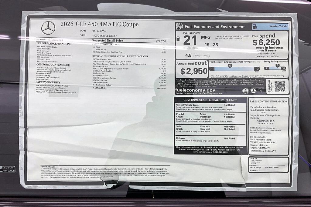 new 2026 Mercedes-Benz GLE 450 car, priced at $85,465