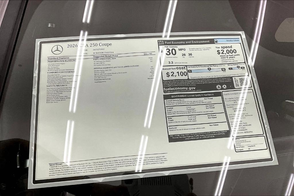 new 2026 Mercedes-Benz CLA 250 car, priced at $45,325