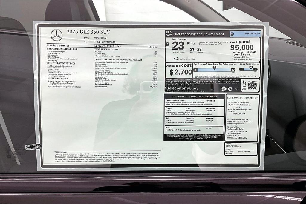 new 2026 Mercedes-Benz GLE 350 car, priced at $72,430