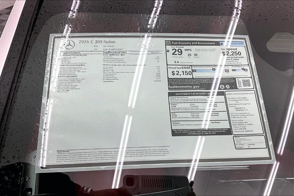 new 2026 Mercedes-Benz C-Class car, priced at $56,655