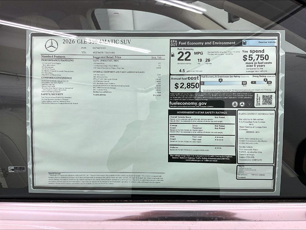 new 2026 Mercedes-Benz GLE 350 car, priced at $73,795