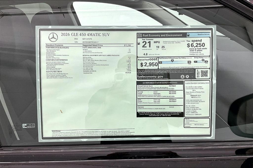 new 2026 Mercedes-Benz GLE 450 car, priced at $78,995