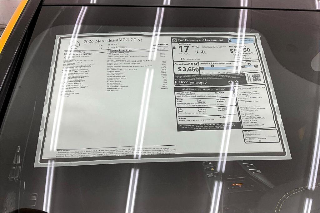 new 2026 Mercedes-Benz AMG GT 63 car, priced at $186,435